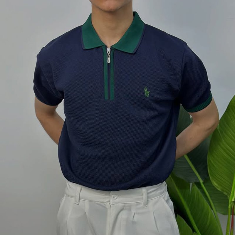 Zipper Color Block Men Polo polo t shirt
